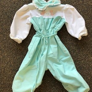 Vintage Blue Corduroy Baby 70’s Kitty Cat Kids Romper 18 months